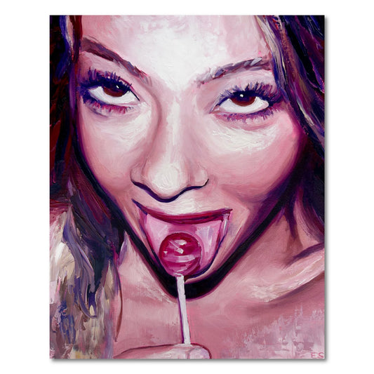 eating a lollipop with eye contact — Fine Art Print